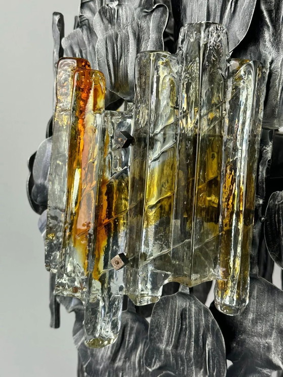 Image 1 of 60s 70s Brutalistische kroonluchter plafondlamp Tom Ahlström & Hans Ehrlich