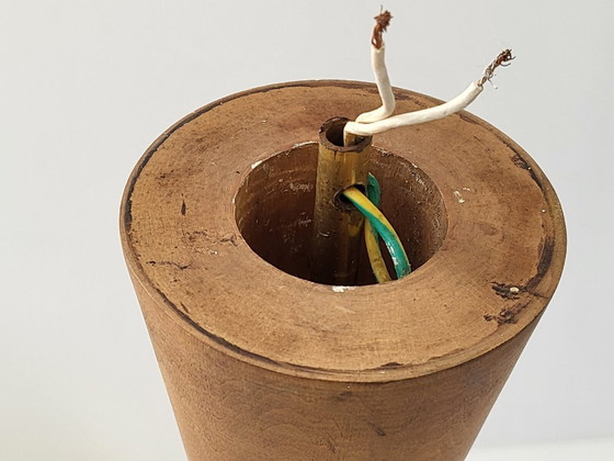 Image 1 of Vintage Scandinavische hanglamp uit de jaren 60 van glas, messing en teak.