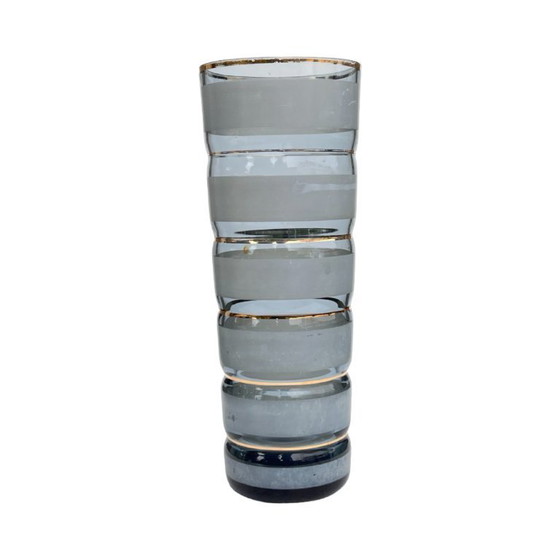 Image 1 of Smoked glass vase with gold stripe decoration, 1960s/1970s.