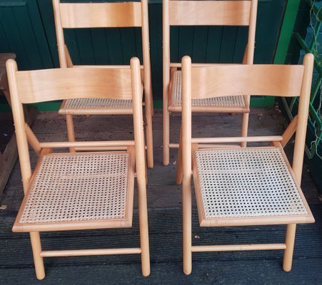 Chaises pliantes en bois vintage avec sièges en tresse viennoise, lot de 4