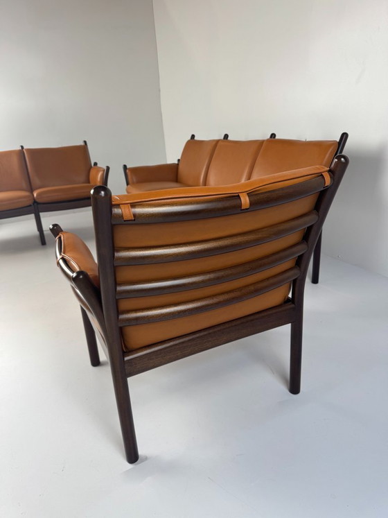 Genius Seating Set, Illum Wikkelsø, Denmark, c. 1960s, C.F.C. Silkeborg, Armchairs, Wood, Leather, Brown (photo 3 of 15)