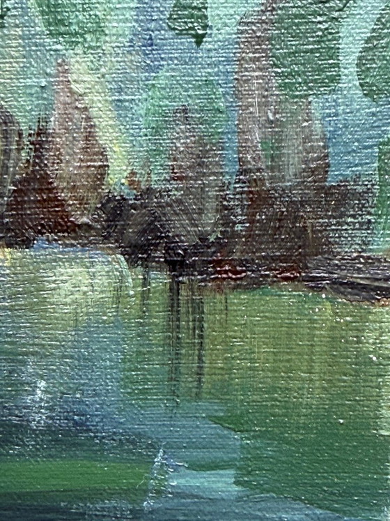 Image 1 of On My Way to School II – Landscape with Pond | Acrylic on canvas