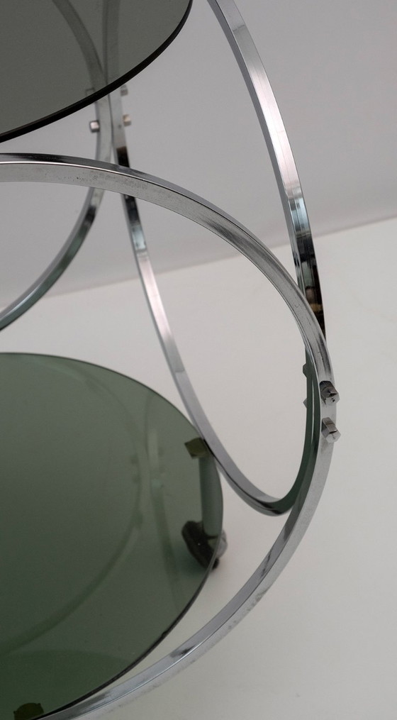 Image 1 of Space Age Vintage Staal en Rookglas Salontafel, 1970