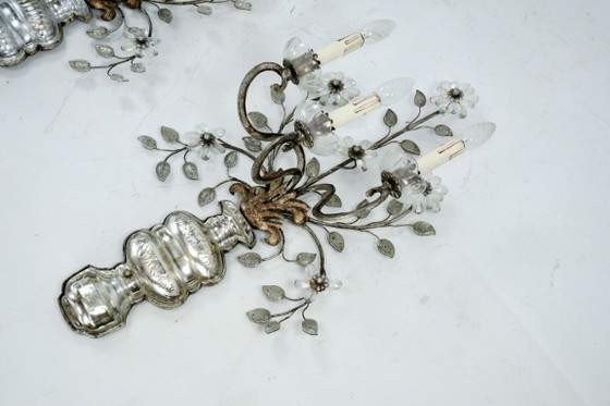 Image 1 of Coppia applique francese Maison Bagues in cristallo e bronzo, anni '60