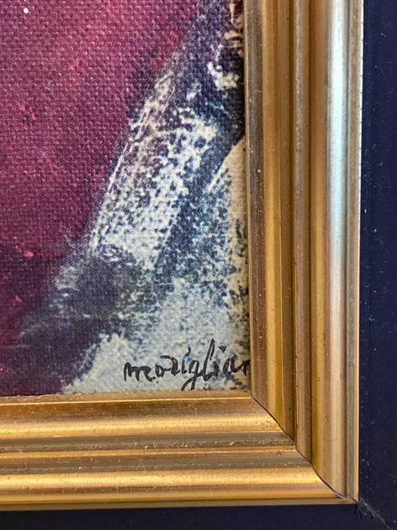 Reproductie naar Modigliani, zittend vrouwelijk naakt, vergulde lijst en zwarte passe-partout, 75 x 47 cm (photo 4 of 7)