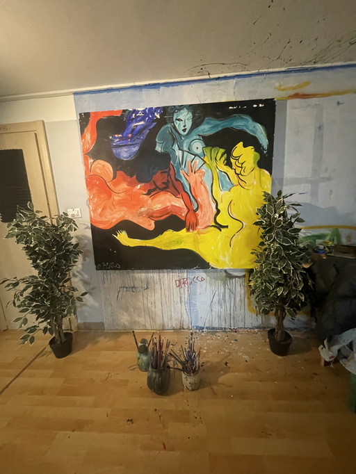 Le giocatrici opera originale firmata Leonardo Di Rocco 150 X 130 cm 