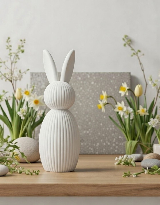 Image 1 of Moderne Osterdeko – Osterhasen Set 17cm + kleiner Hase 10cm mit bunten Eiern