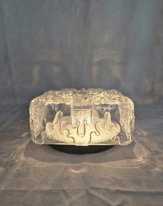 Image 1 of Mid Century Modern Glass Flush Mount Ceiling Light 20cm – Space Age Textured Crystal E27 Lamp