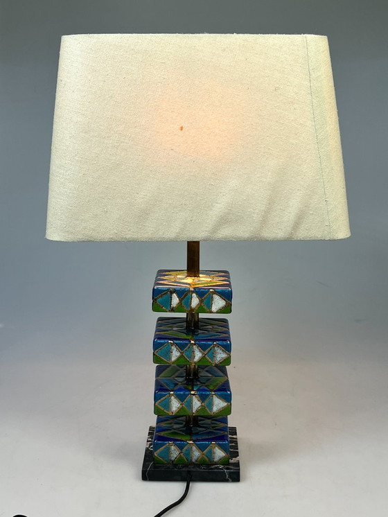 Image 1 of Vintage Geëmailleerde Kleurrijke Tafellamp, Italië 1970's