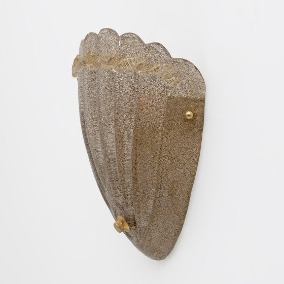 Image 1 of Coppia di lampade a conchiglia in vetro di Murano in stile metà secolo moderno