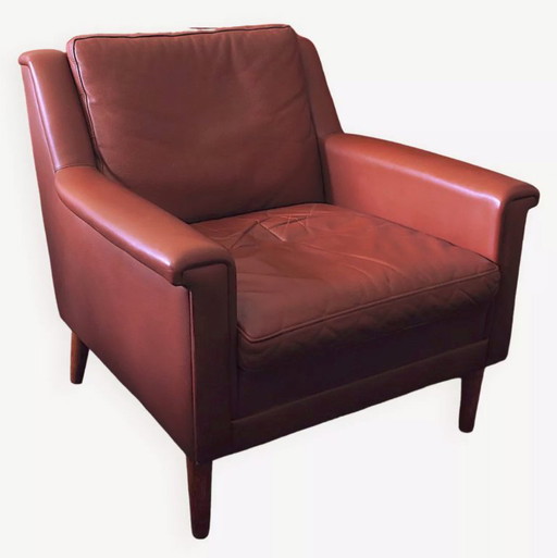 Deense Mid Century Lounge Stoel in cognac kleurig leer, jaren 60
