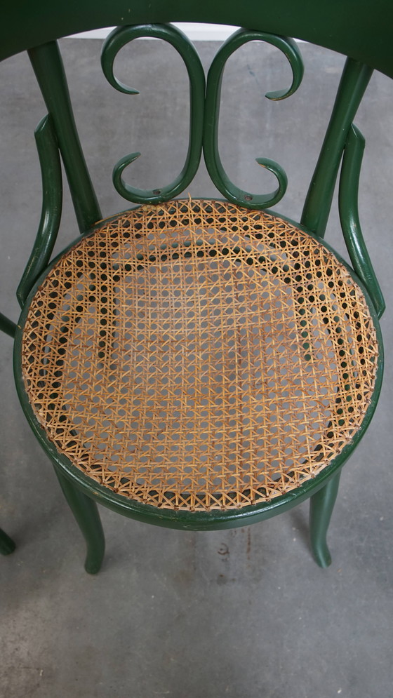 Image 1 of 2 X Green Vintage Bistro Chair With A Matt Wicker Seat