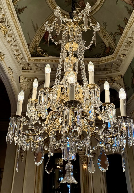 Antique French crystal chandelier ca. 1870 – Richly gilded & cut crystal – 120 × 80 cm✨ – Gold (photo 7 of 14)