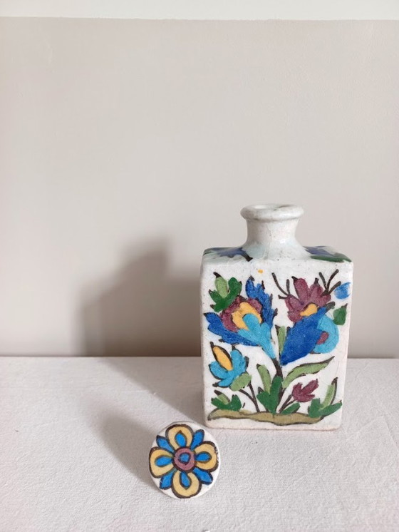 Image 1 of Antike persische Qajar-Keramikflasche mit Stöpsel – 19. Jahrhundert – Iznik-Stil
