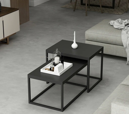 Coffee table set metal look matte black
