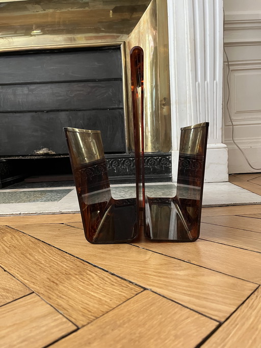 Portariviste vintage in plexiglass tartarugato e ottone — anni '70