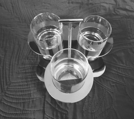 Image 1 of vintage Cilio Germany luxe dranken set 3 glazen met RVS houder