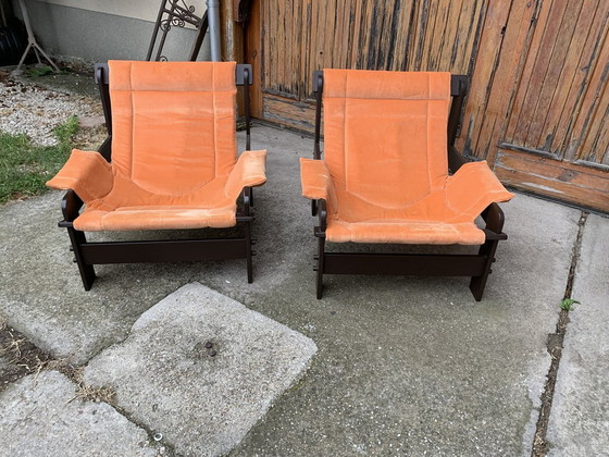 Set of Mid-Century Arts & Crafts Lounge Chairs from Képcsarnok, Armchairs, Wood, Brown, Mid Century Modern (photo 3 of 8)