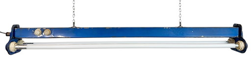 Blauwe industriële hanglamp, jaren 70