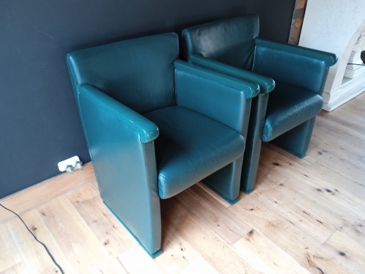 Two "cocktail" armchairs - compact - lambskin - dark green - club design