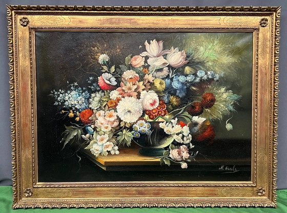 Michele Cicala ( ). Still life signed with flowers in the classic Flemish technique. – Paintings & Drawings (photo 2 of 8)