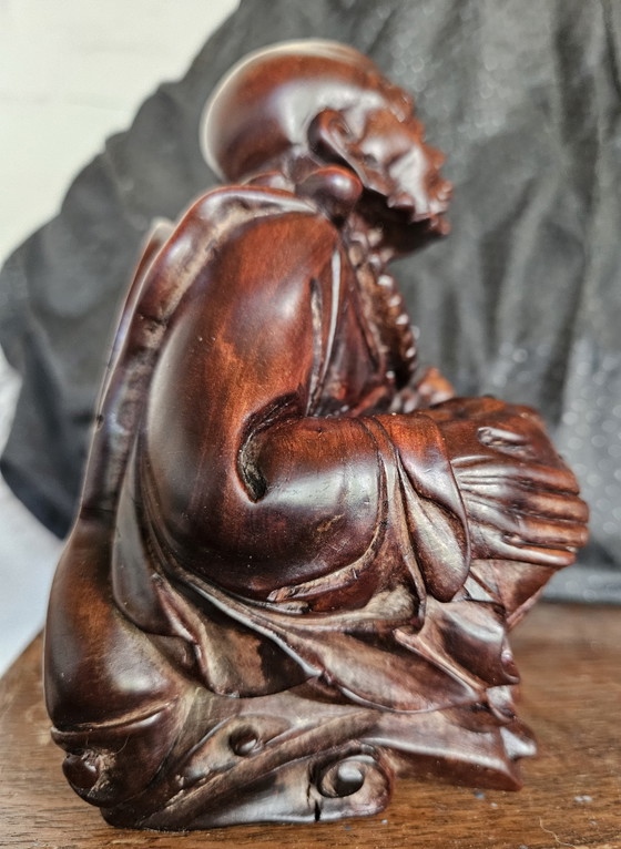 Antike handgeschnitzte Luohan/Damo-Statue – Bildhauerei, Wood (photo 7 of 11)