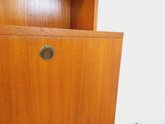 Image 1 of Louis Paolozzi's vintage modernist secretary bookcase for Monopoly in teak and metal from the 60s