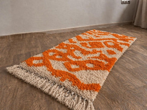 Magnifique Tapis de passage artisanal orange 300cmx90cm
