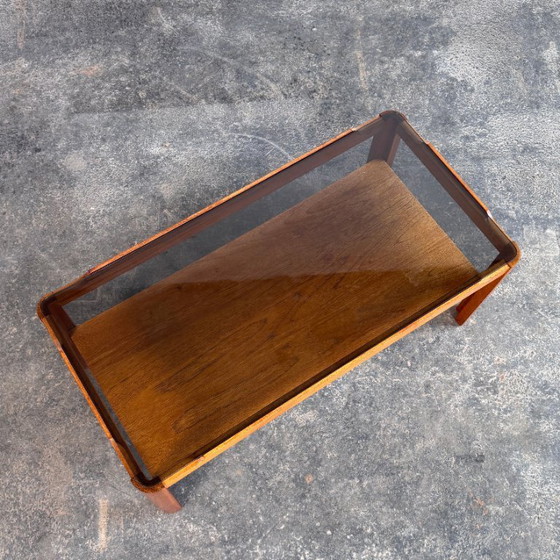 Image 1 of Mid-Century Modern Myers salontafel van teakhout en gerookt glas, 1960