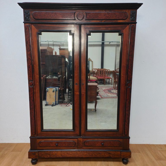 Image 1 of Vintage antieke kledingkast garderobekast kleerkast spiegelkast demontabel