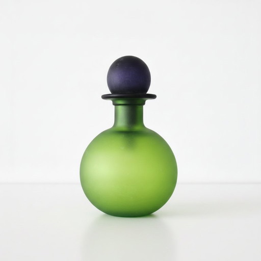 Vintage Murano satin green glass bottle/decanter with stopper