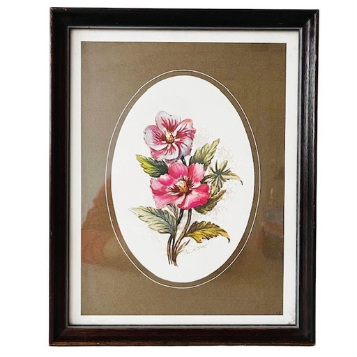 Impression de fleurs sur peinture vintage des années 1960