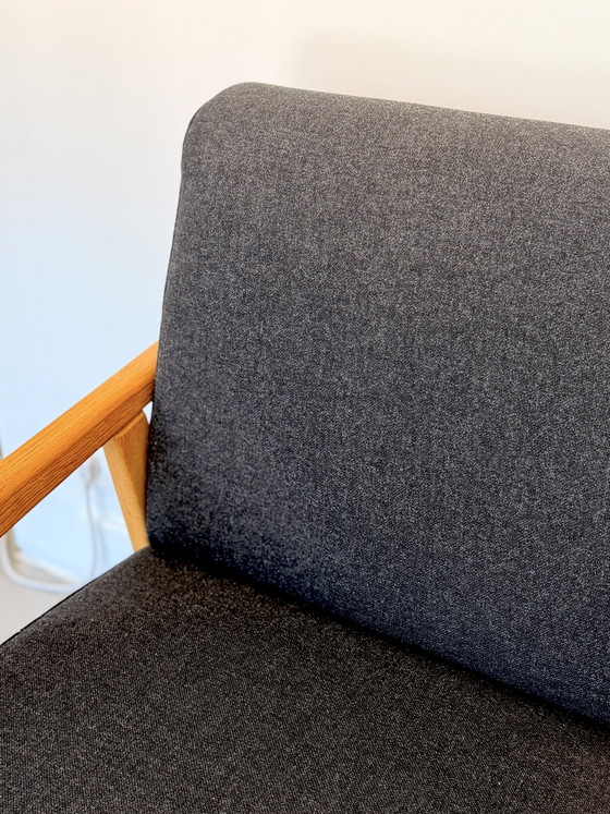 Vintage Scandinavian Armchair, Deep Charcoal Upholstery, Oak Structure, Denmark 1970s – Textile, Wood (photo 3 of 9)