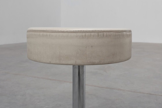 Image 1 of Vintage Mid-Century Design Stool in Chrome with White Leather Seat, 1970s