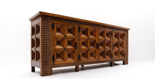 Grand buffet rustique brutaliste massif en 3D, années 1960