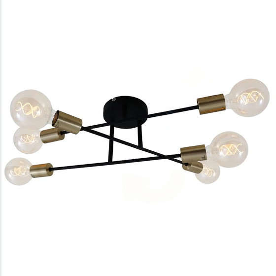 Image 1 of 2er-Set Design-Deckenleuchten "Pale", drehbar, in Schwarz mit Goldakzenten und 6 Lichtern