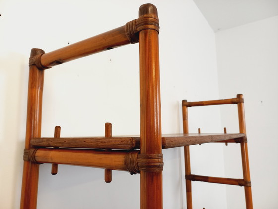 Image 1 of Large Vintage Rattan, Wood and Cane Bookcase from the 70s