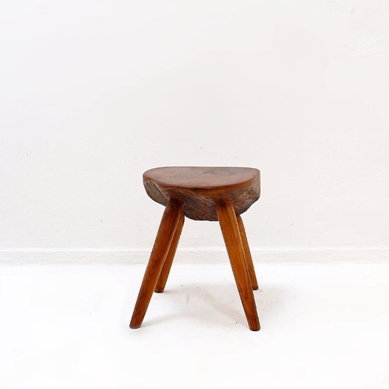 Image 1 of Vintage stool carved with organic shapes – Solid wood, 1960s