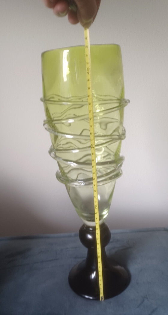 Image 1 of Large serpentine glass vase honey green/yellow 43cm