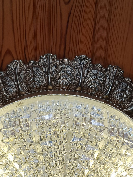 Image 1 of Grote vintage kristallen plafonnière 40 cm – Hollywood Regency (Brons/Messing)