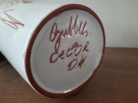 Image 1 of Vintage Gubbels Vaas Met Abstract Visdecor, Jaren '50