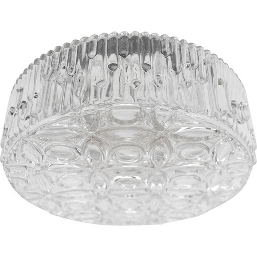 Plafonnier vintage rond en verre transparent, Allemagne 1960