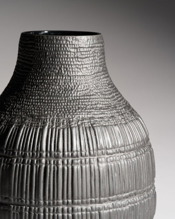Image 1 of ROSENTHAL Vase Duo STRUCTURA RIBS Bisque Porcelaine Noire Elsa Fischer-Treyden