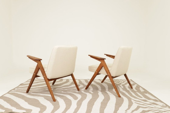 Image 1 of Mid century fauteuils vintage lounge stoel in ecru set van 2 stoelen, compleet gerestaureerd