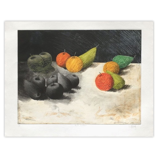 Michel MATHONNAT Gravure Signée Fruits d'automne 1990 – lithos zeefdrukken, Paper