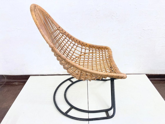 Image 1 of 2 armchairs with stool in rattan 60s design