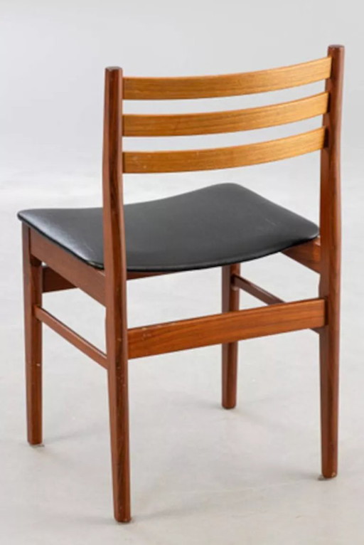 Set of 4 Scandinavian teak and black skai chairs - Denmark 1960