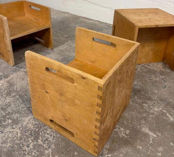 Image 1 of Set of 3 vintage Montessori wooden cube kids chairs 