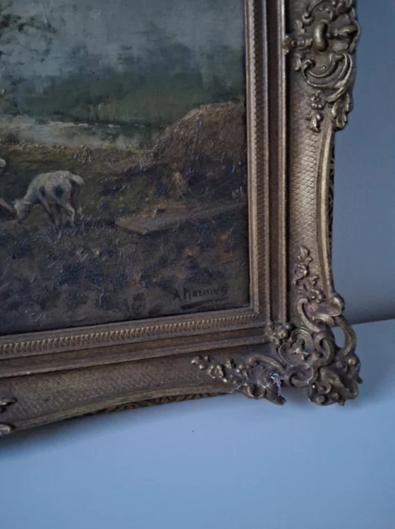 Image 1 of FERDINAND MARINUS (1808-1890) | Bauernhausszene mit Fütterung | ORIGINAL Ölgemälde