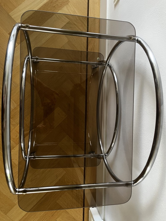 Carrello di servizio/bar vintage IKEA Design - Anni '70, cromo e vetro fumé – Carrelli bar, Glass, Chrome (photo 4 of 7)